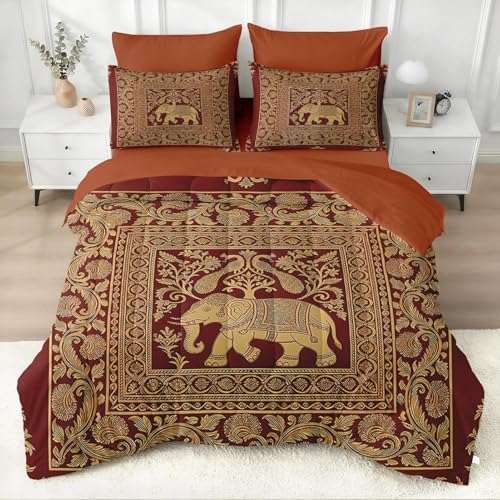 WeCozy King Comforter Set with Sheets, 7 Pieces Elephant Peacock Bedding