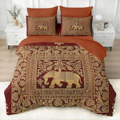 WeCozy King Comforter Set with Sheets, 7 Pieces Elephant Peacock Bedding