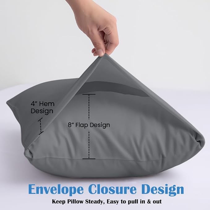 Comfort Beddings Standard Pillowcases Set of 4 – 100% Organic Cotton, 600 Thread Count Sateen, Soft & Comfy Pillow Covers with Envelope Closure, Grey, Standard Size 20 x 26 Inches