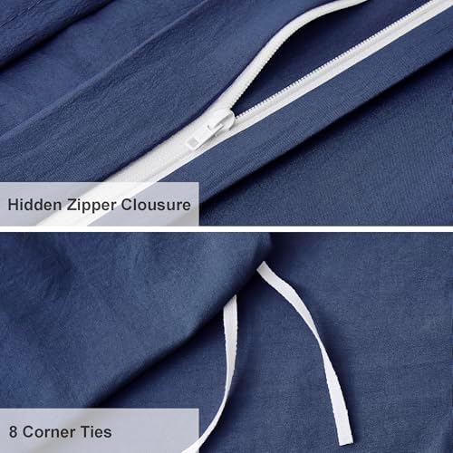 Oli Anderson 3PCS Pleated Duvet Cover Set, Navy Blue, King
