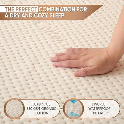 Luxury Waterproof Organic Mattress Protector King Size - Organic Cotton Breathable Mattress Pad Cover - Premium 380GSM 3D Air Fabric - Deep Pocket - Jersey Cotton Skirt - Fitted Design