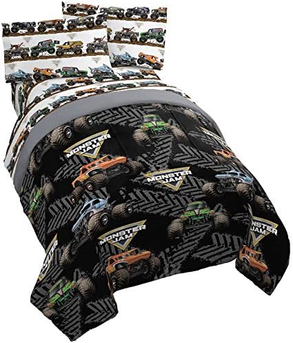 Monster Jam Full Size Comforter Set 5 Piece Kids Bedding for Boys, Black