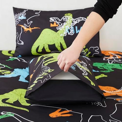 RYNGHIPY Dinosaur Comforter Set Twin Size 3Pcs Dinosaur Bedding Set for Kids Boys Girls Microfiber Boys Bedroom Set 1 Comforter with 2 Pillowcases (Multi,Twin)