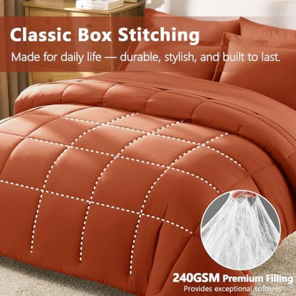 CozyLux King Size Comforter Set, 7-Piece Bed in a Bag, Terracotta