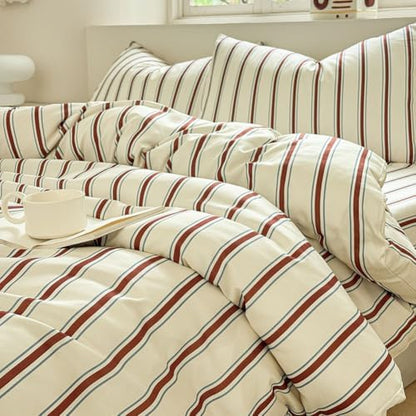NSNLGSGC Red Brown Retro Striped Duvet Cover Set, Twin