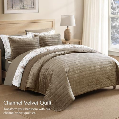 WRENSONGE Velvet Quilt Set King Size- Taupe Quilt Bedding Set with 2 Shams