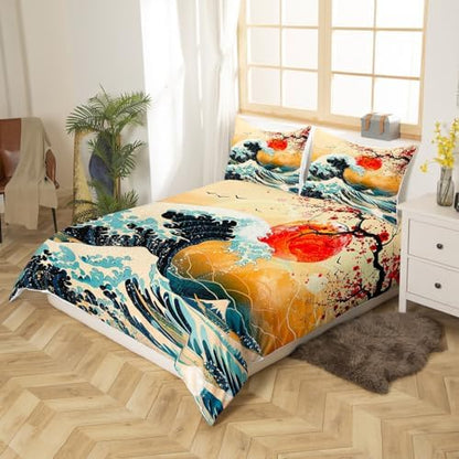 Feelyou Japanese Wave Duvet Cover Queen Size Kids