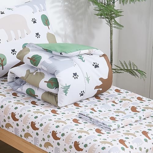 lasoftan Toddler Bedding Set, Toddler Bed Comforter Sets for Girls, Toddler Bed Set, Forest Bear Printed