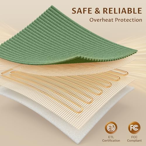 Reaks Heated Throw Blanket, 5 Heat Levels, 3 Hours Auto-Off, 50"x60", Green