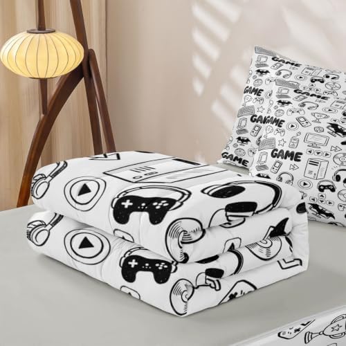 Feelyou Gamer Zipper Bedding for Gaming Queen Comforter Set with Fitted Sheet 2 Pillowcases Game Room Decor Bed in a Bag Teen boy Room Decor Soft Lightweight Microfiber