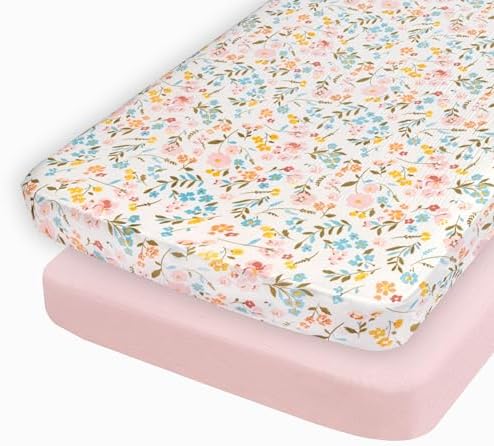 Muslin Cotton Crib Sheets for Girls, 2 Pack 52"x28" Fitted Baby Crib Sheet for Girl, Soft & Breathable Baby and Toddler Bed Sheets, Mattress Cover Muslin Cribs Sheet Set Nursery Gift Pink Floral