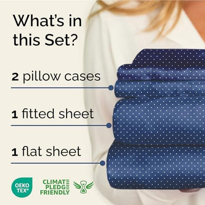 King 4 Piece Striped Sheet Set - Breathable & Cooling - Navy Microdots