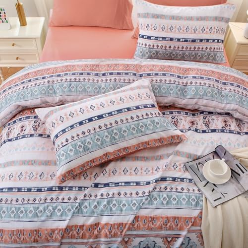 MUXHOMO Boho Pink Bed in a Bag Queen 7 Pieces, Queen Comforter Set Reversible Botanical Flowers Design, Ultra Soft & Breathable Bedding Sets with Comforter, Sheets, Pillowcases & Shams