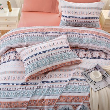 MUXHOMO Boho Pink Bed in a Bag Queen 7 Pieces, Queen Comforter Set Reversible Botanical Flowers Design, Ultra Soft & Breathable Bedding Sets with Comforter, Sheets, Pillowcases & Shams