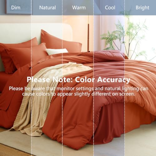 CozyLux California King Comforter Set Terracotta, 7 Pieces Bed in a Bag