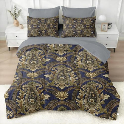 WeCozy Queen Comforter Set with Sheets, 7 Pieces Paisley Vintage Bedding