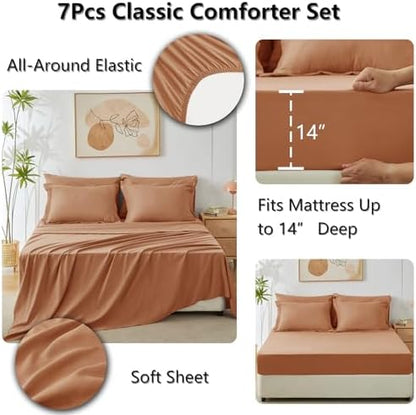 CozyLux King Comforter Set 102"x90" Pumpkin - 7 Piece Bed in a Bag