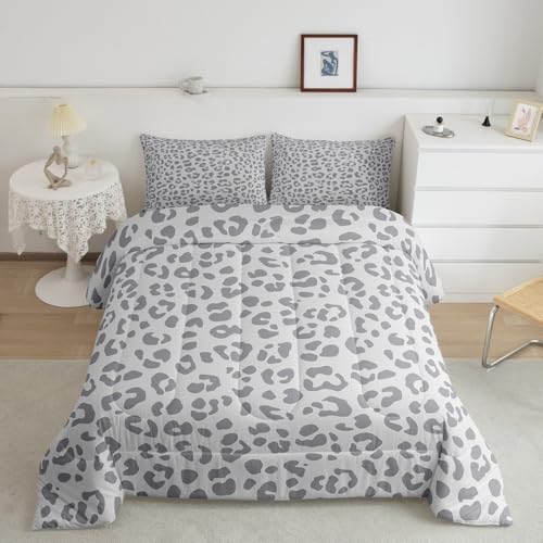 Feelyou Leopard Print Bedding Set Silver Gray Leopard Comforter Set for Boys Girls Kids Cheetah Printed Comforter Africa Wild Animal Skin Theme Duvet Set Room Decor King Size Quilt Set 3Pcs
