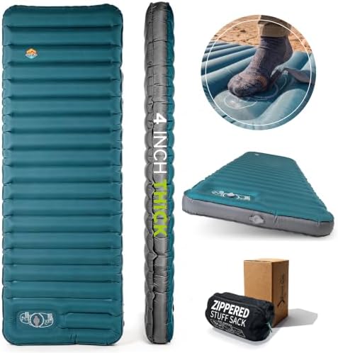 ZOOOBELIVES Inflatable Sleeping Pad for Camping with Built-in Foot Pump, 4 Inches Thick and 27 Inches Wide, Stable Edge Design, Compact for Backpacking, Hiking and Car Camping, Airlive2000SE
