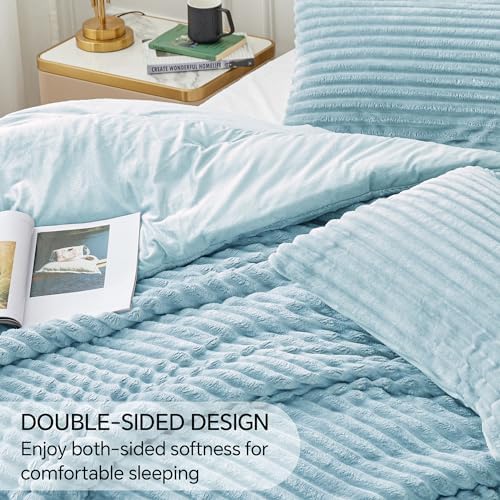 BEDELITE Fleece King Comforter Set, Fluffy Bed Set, Light Blue