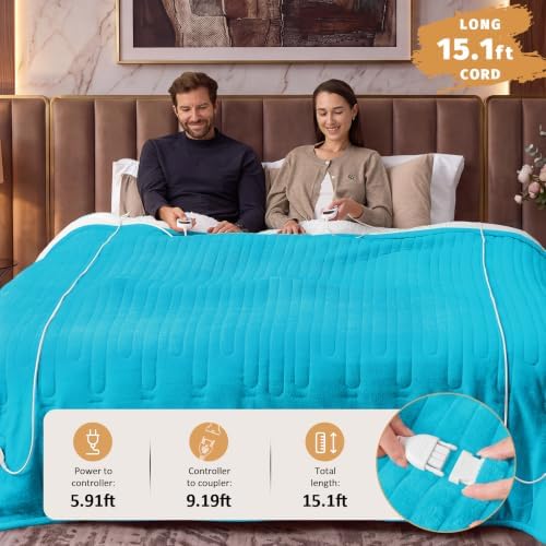 Heated Electric Blanket King Size, Dual Control, 90" x 100", Teal