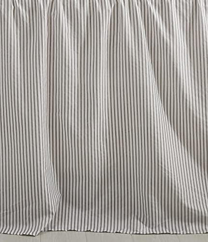CHIXIN Ticking Stripe Ruffle Skirt Bedspread Full Size - 30" Long Drop, Shabby Chic Style, Lightweight Bedding Cover, 3 Piece Set, Light Grey