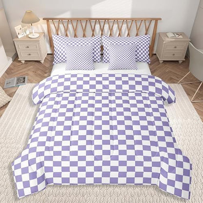jejeloiu Checkerboard Grid Comforter Set with Sheets 7 Piece Twin Size