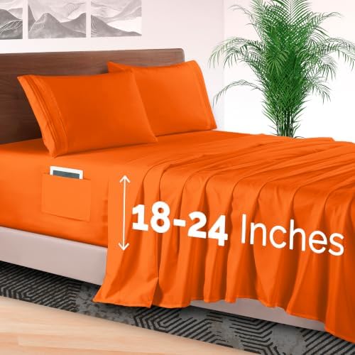Elegant Comfort 4-Piece Bed Sheet Set - Luxury Bedding 1500 Premium Hotel Quality Microfiber, All Around Elastic 18-24 Inches Deep Fitted Sheet- Extra Deep Pocket Sheets, Queen, Persimmon