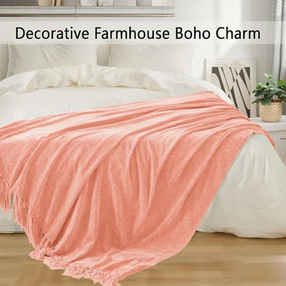 Chenille Throw Blanket for Couch 50" x 60", Peach