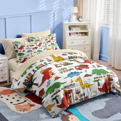 Nesker Full Comforter Set for Boys, 7 Pieces Dinosaur Bedding for Kids