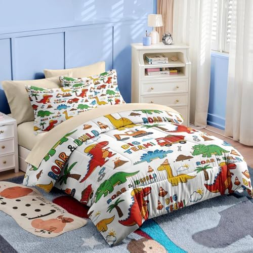 Nesker Twin Comforter Set for Boys, 5 Pieces Dinosaur Bedding for Kids