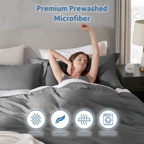 Hearth & Harbor Prewashed Full Duvet Cover Set, Grey