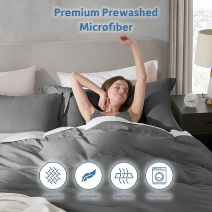 Hearth & Harbor Prewashed Full Duvet Cover Set, Grey
