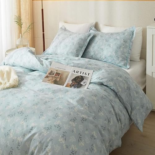 LifeTB Vintage Floral Comforter Set Full Size Farmhouse Blue Flower Bedding Comforter Chic Floral Girls Cottagecore Bedding Set Soft Microfiber Cute Flower Botanical Comforter Set for All Season