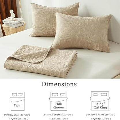 akkialla King Quilt Bedding Set,Beige Ultrasonic King/Cal King Quilt Set,Lightweight Soft Bedspread Coverlet,Modern Style Coin Pattern Bed Cover for All Seasons,3 Piece(1 Quilt,2 Pillow Shams)