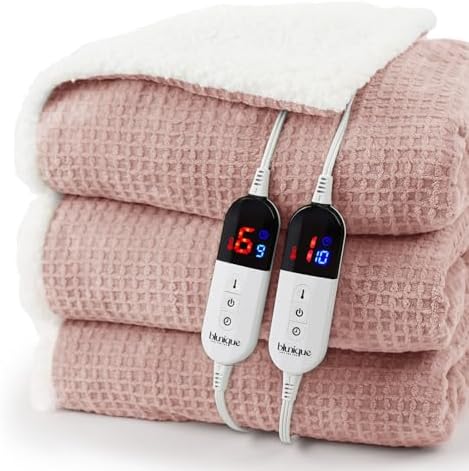 Heated Blanket Electric Blanket King Waffle, 90x100 Inches Dual Controllers Sherpa Fleece Fast Heating Blanket 6 Heating Levels & 10 Hours Auto Off ETL Certification, Pink King