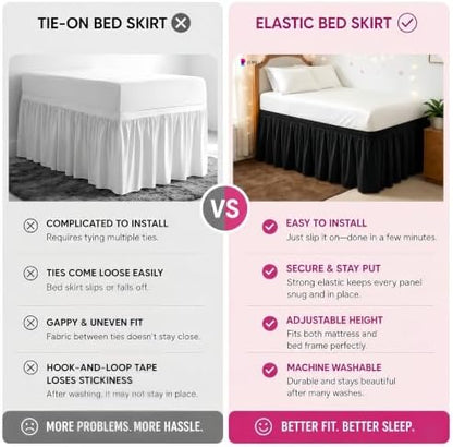 Dorm Room Bed Skirt Twin XL 46" Drop, College Split Corner Bedskirt, Black