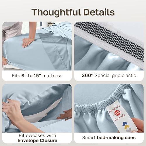 California Design Den 100% Egyptian Cotton Full Sheets, 4 Pcs, Light Blue