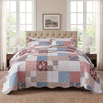 HoneiLife Microfiber Quilt Sets Queen - Lightweight Bedspreads 3-Piece, Checkered Coverlets for Queen Bed, Vintage Bedding Sets All Season Use