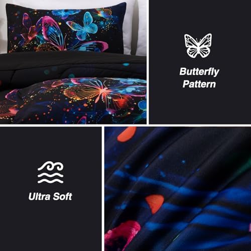A Nice Night Galaxy Bedding Sets，6pcs Butterfly Comforter Set