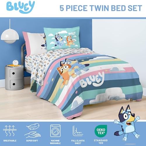 Bluey Bingo Twin Comforter Set 5 Piece Soft Kids Cartoon Bedding, Multi