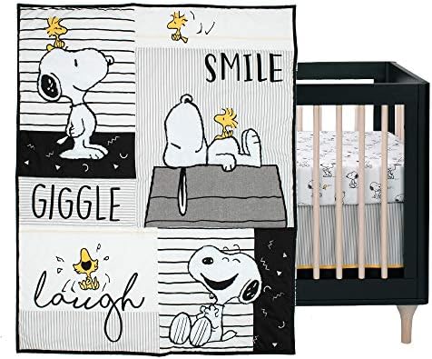 Lambs & Ivy Classic Snoopy White/Black/Gray 3-Piece Baby Crib Bedding Set