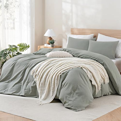 TOCOMOA 100% Muslin Cotton Duvet Cover Set, Sage Green, Queen