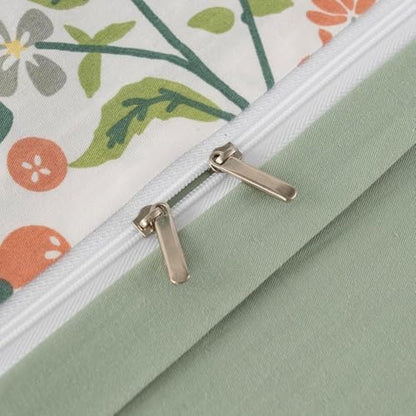 VM VOUGEMARKET Green Flower Duvet Cover Set Queen for Teen Girls,90"x90"