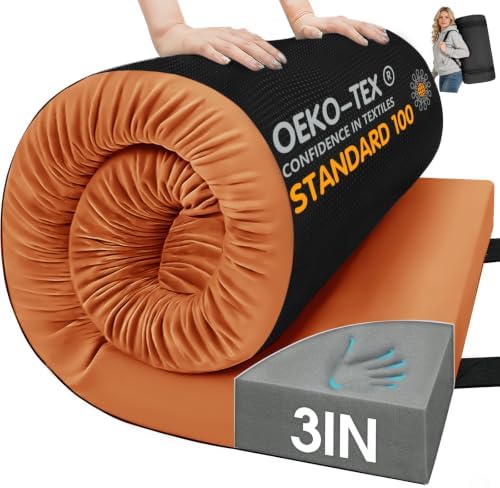 CYMULA Memory Foam Camping Mattress Pad,Sleeping Pad for Camping,Non-Slip Bottom Floor Car Mattress Bed with Retaining Portable Roll up Mattress Pad Mat for Travel Truck Guest Bed Tent