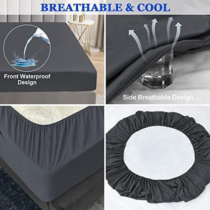 Sufdari Twin XL Mattress Protector,Waterproof Mattress Protector,Fitted Sheet Style Mattress Cover with 18" Deep Pocket,Washable and Comfortable-Deep Gray,Twin XL