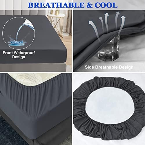 Sufdari King Size Mattress Protector,Waterproof Mattress Protector,Fitted Sheet Style Mattress Cover with 18" Deep Pocket,Washable and Comfortable-Deep Gray,King