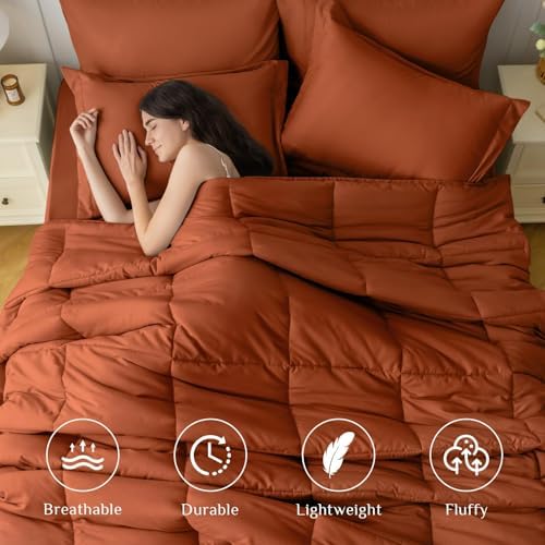 JOLLYVOGUE California King Comforter Set, Ultra-Soft Bed in a Bag Cal King Size 7 Pieces, Oeko-TEX Certified Bedding Set with Down Alternative Comforter, Sheets, Pillowcases & Shams, Burnt Orange