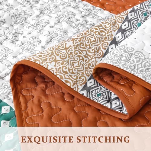 WONGS BEDDING Boho Quilt King Size, Patchwork Bedding Set, Blue Brown