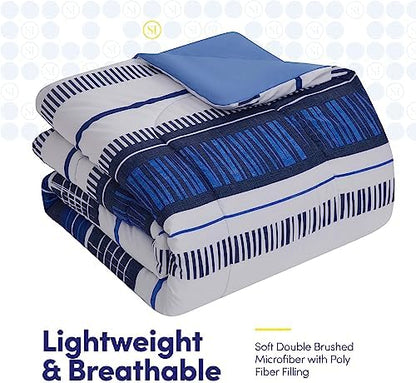 Sweet Home Collection 7 Piece Comforter Set Bag Solid Color All Season Soft Down Alternative Blanket & Luxurious Microfiber Bed Sheets, Mediterranean, Queen